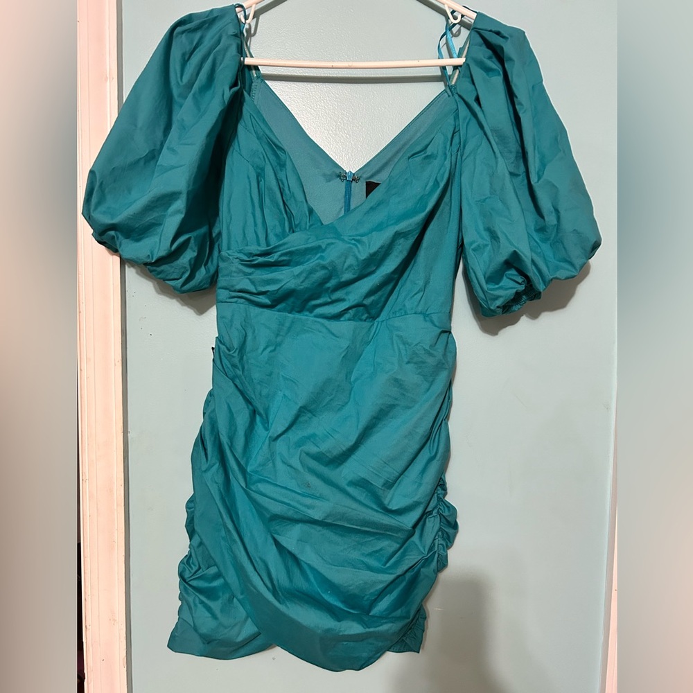 DO+BE Teal Mini Dress with Puff Sleeves